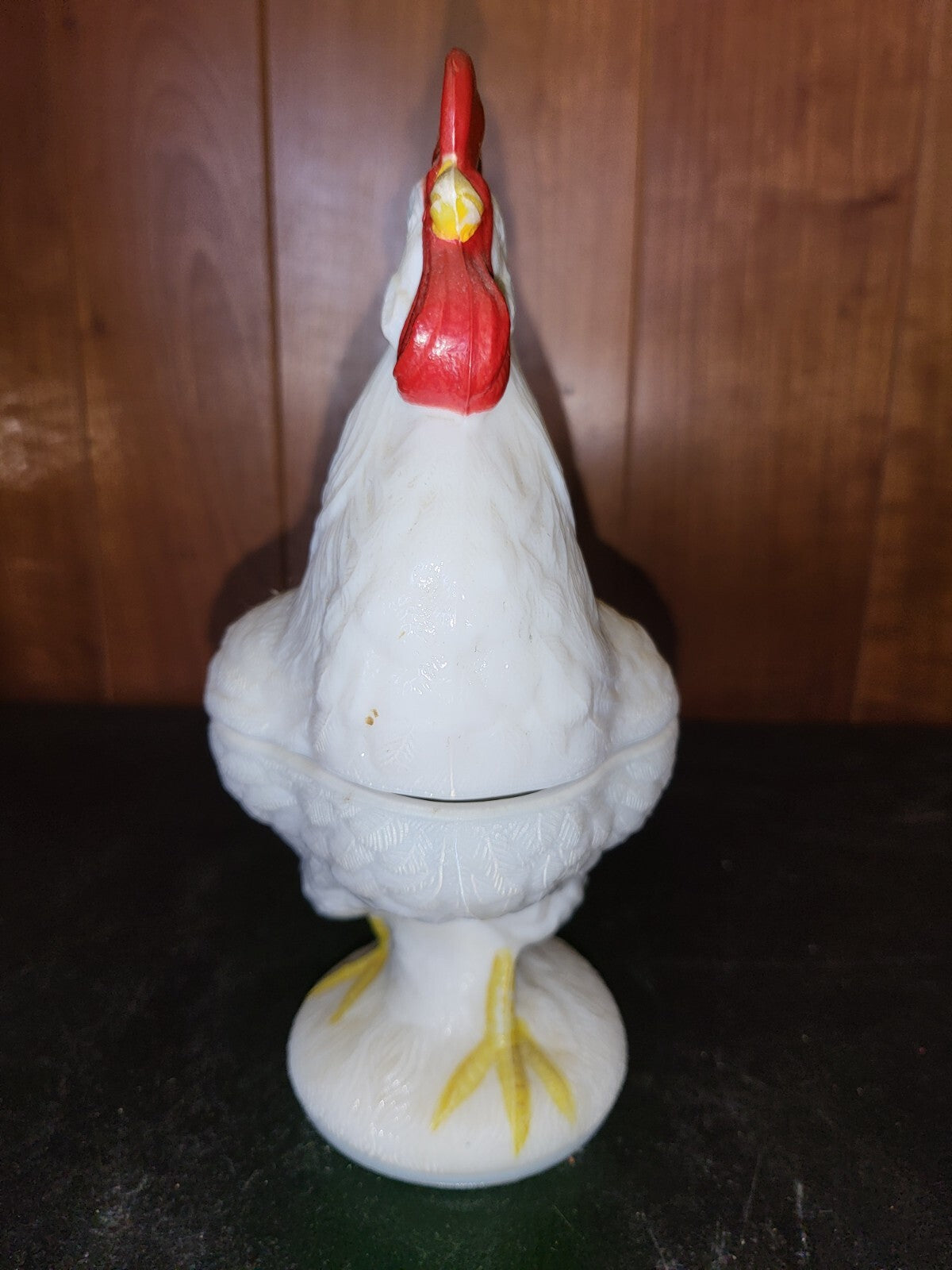 Figurine Hen on Nest Rooster White Milk Glass 8.5H x 6.5"D C3012