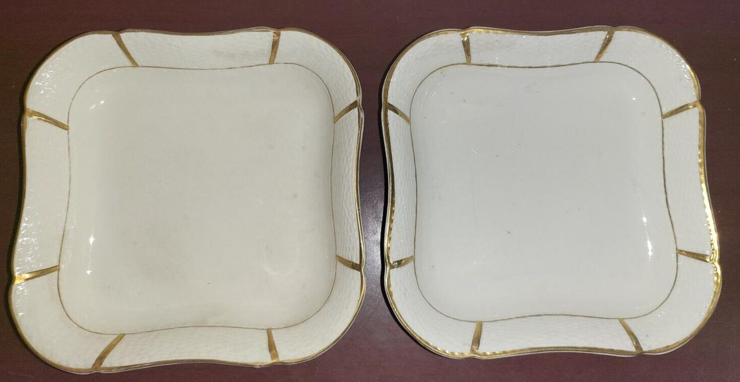 2 Wedgwood Square Plates 8"W x 1.75"H ea White with Gold Trim   #4025
