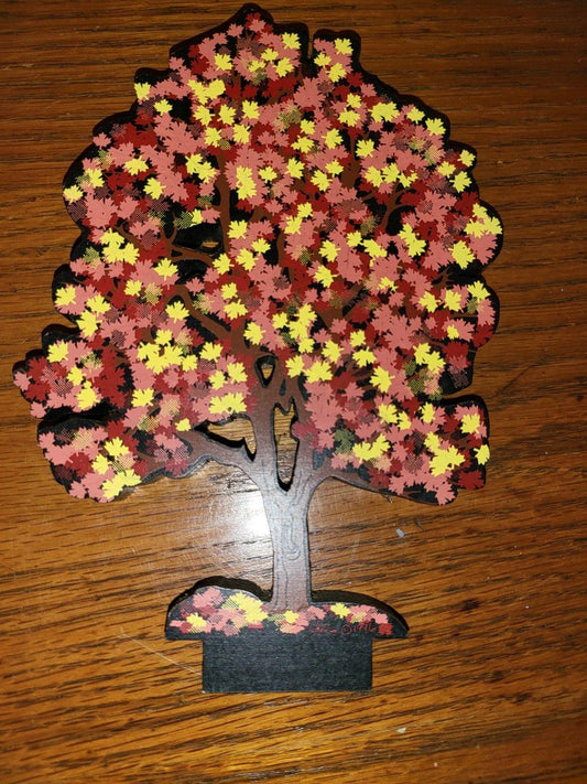Wood Block  Decor  Shelia's Maple Tree In Fall - Unmarked 7.5 x 5"