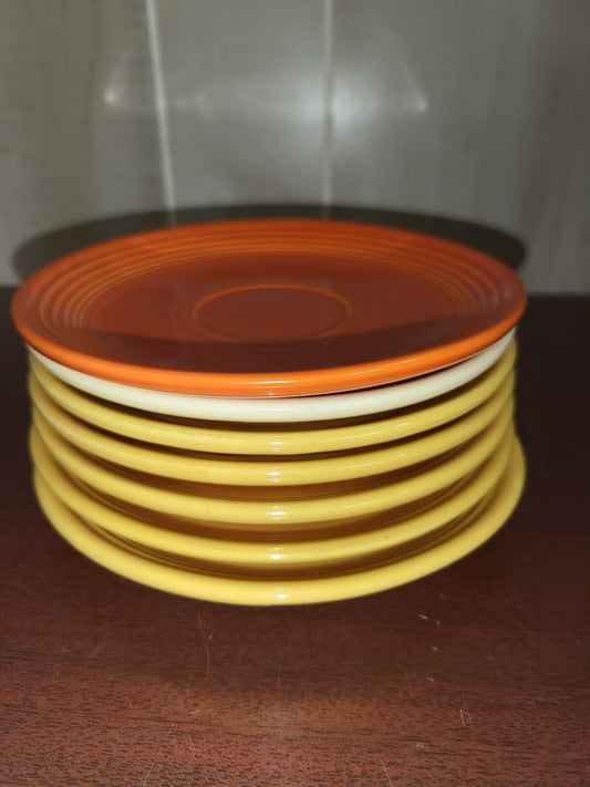 Vintage Fiesta USA  Lot - 7 Saucers Yellow Orange Cream 6"  No Chips  #3046