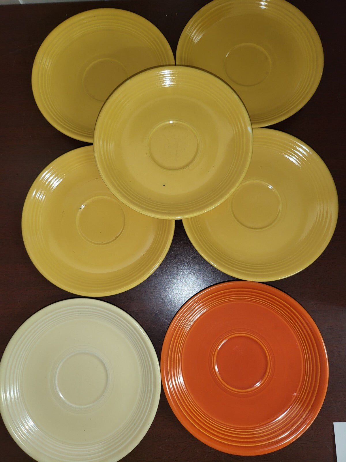 Vintage Fiesta USA  Lot - 7 Saucers Yellow Orange Cream 6"  No Chips  #3046