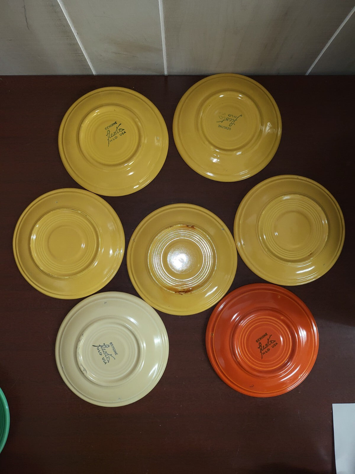 Vintage Fiesta USA  Lot - 7 Saucers Yellow Orange Cream 6"  No Chips  #3046