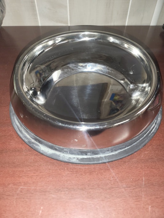 Dog Food Bowl Slanted 10" Stainless Steel Rubber Non-Slip Bottom Ring 3.5"H