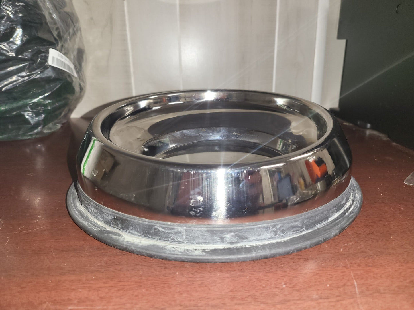 Dog Food Bowl Slanted 10" Stainless Steel Rubber Non-Slip Bottom Ring 3.5"H
