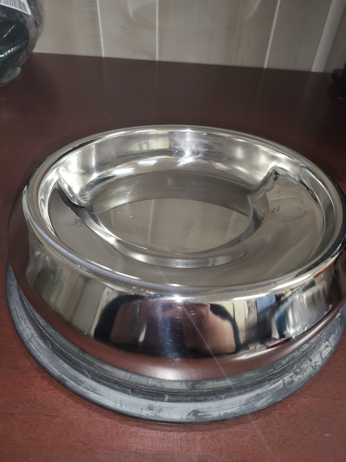 Dog Food Bowl Slanted 10" Stainless Steel Rubber Non-Slip Bottom Ring 3.5"H
