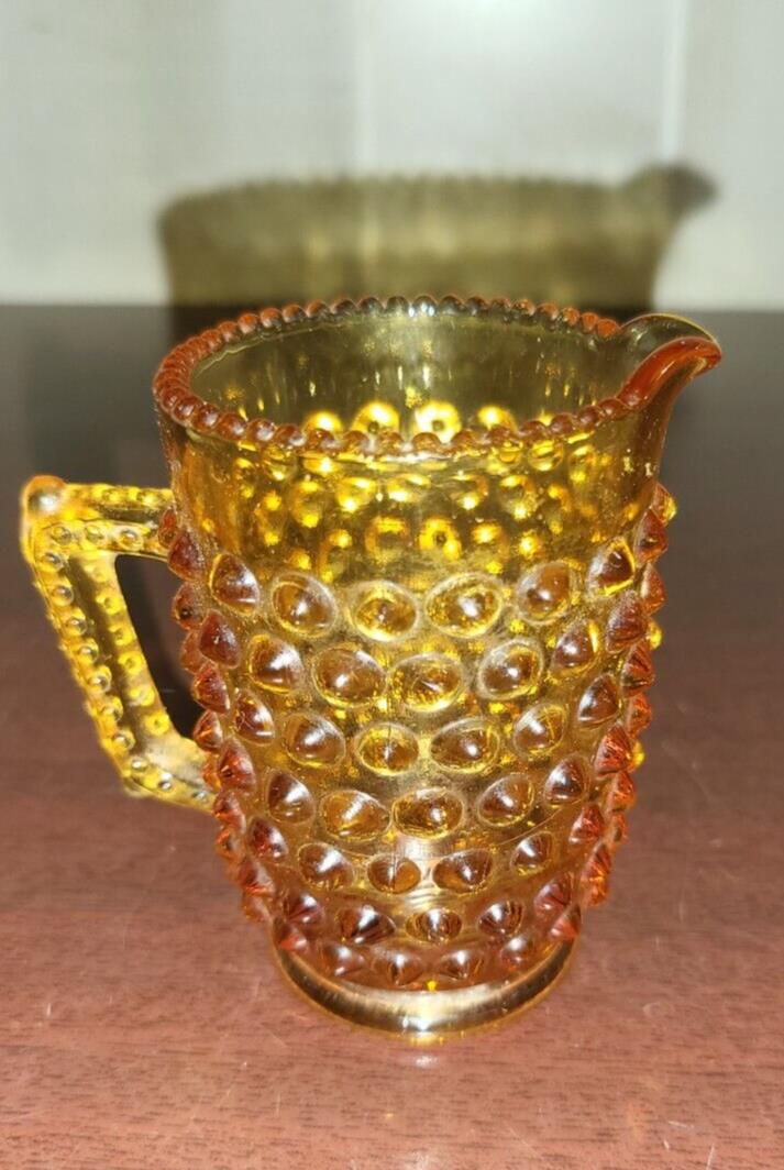 Fenton Hobnail Colonial Amber  Glass Mini  Creamer Pitcher  Excellent Cond #3066