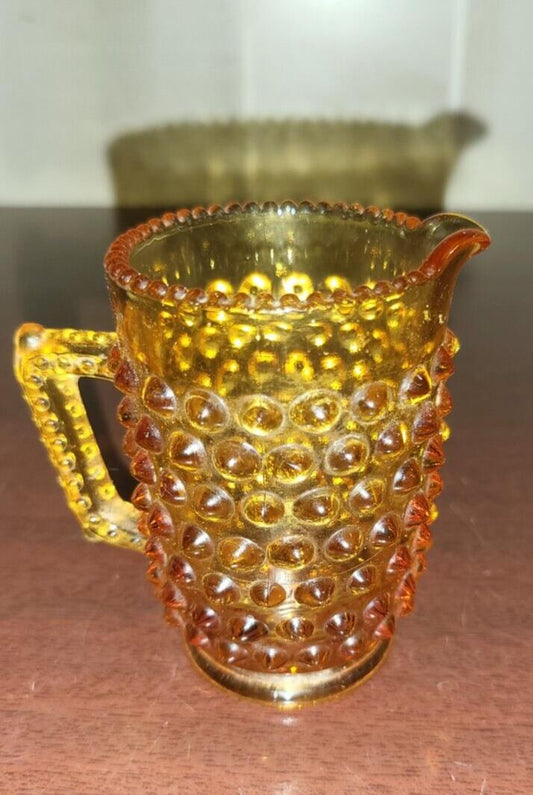Fenton Hobnail Colonial Amber  Glass Mini  Creamer Pitcher  Excellent Cond #3066