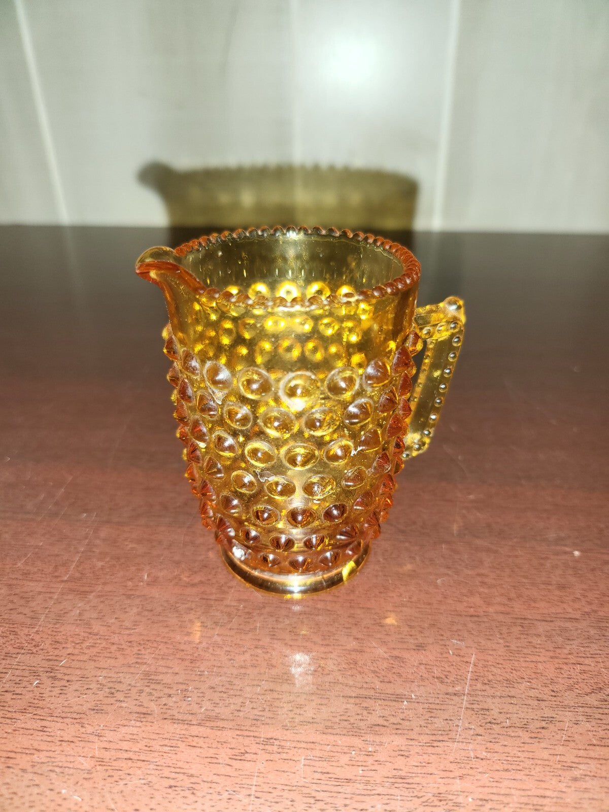 Fenton Hobnail Colonial Amber  Glass Mini  Creamer Pitcher  Excellent Cond #3066