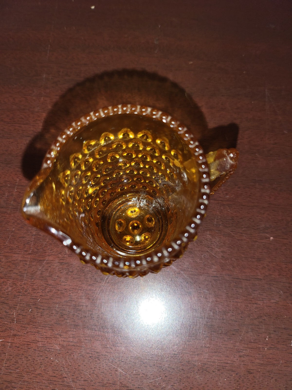 Fenton Hobnail Colonial Amber  Glass Mini  Creamer Pitcher  Excellent Cond #3066