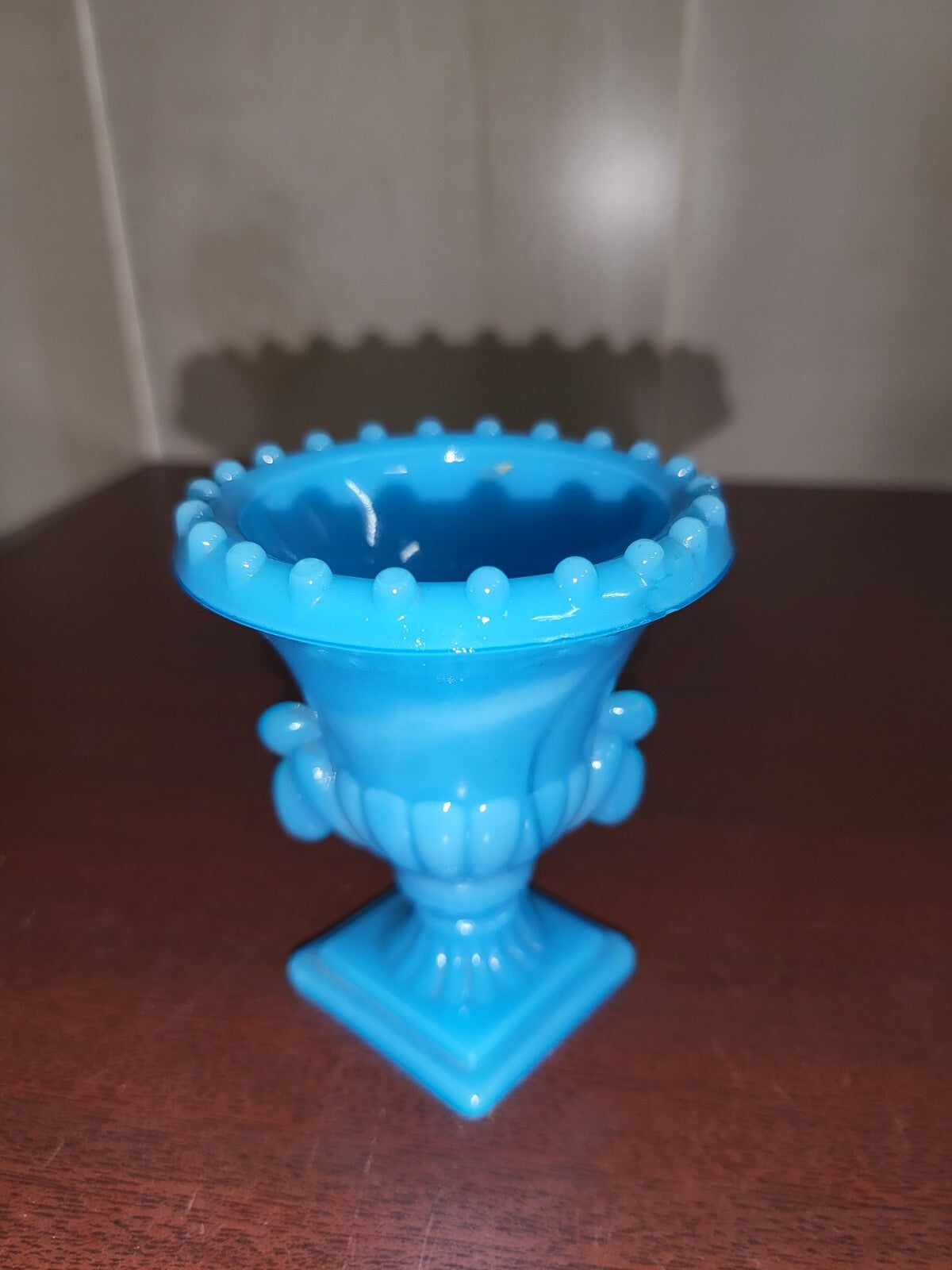Vogue Opaque Blue Milk Glass Vase 3.25H x 2.75"W Urn Compote Vogue  #3076