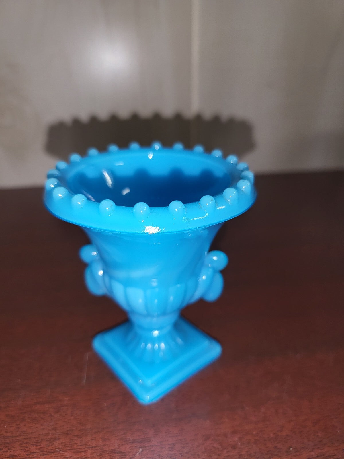 Vogue Opaque Blue Milk Glass Vase 3.25H x 2.75"W Urn Compote Vogue  #3076