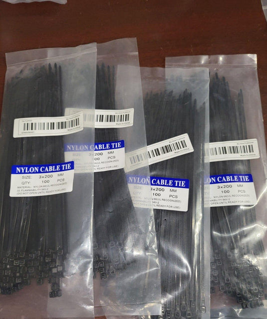 400 Cable Ties Black Zip Strips 8" NIP  Durable Nylon Weather Resistant