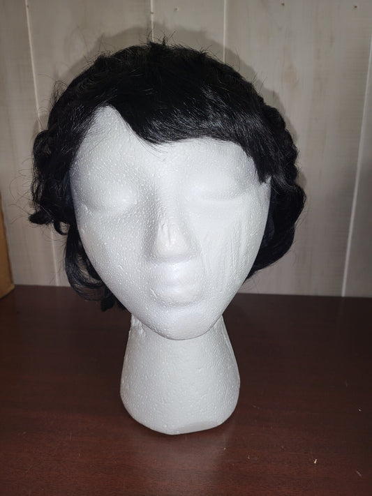 Synthetic Hair Short Black Curly Wig and Cap NWOT
