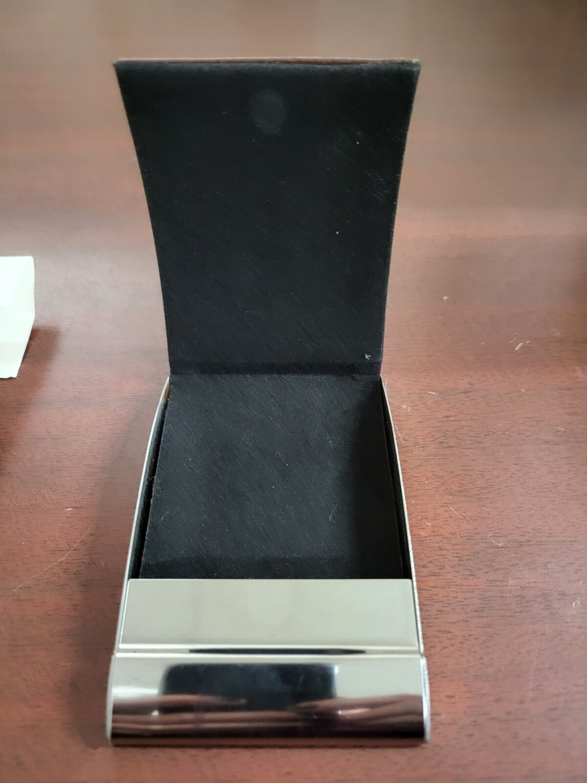 Business Card Holder Flip Top Magnetic Close Metal Case Black Faux Leather