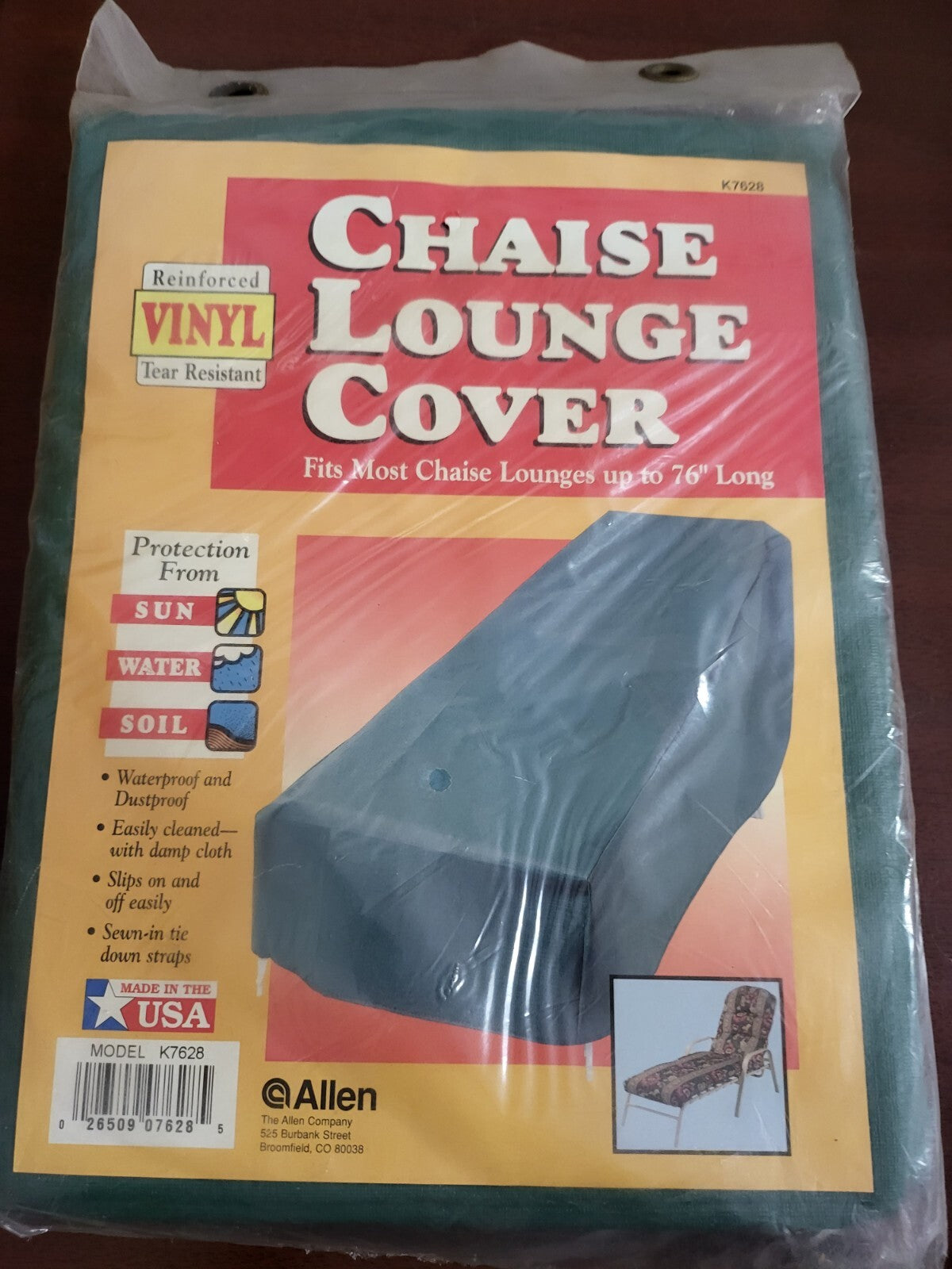Chaise Lounge Cover Reinforced Vinyl fits up to 76" Green  Tear Resistant Model