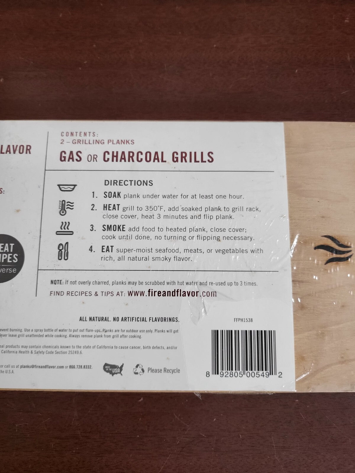 2 Hickory Wood Grilling Plank 15.25 x 5.5" All Natural Smoky Flavor  Pork Beef +