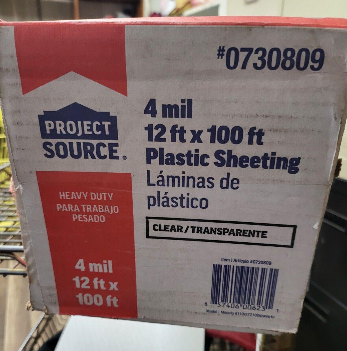 Project Source 4 mil 12 ft x 100 ft Clear Heavy Duty Plastic Sheeting NIOB *
