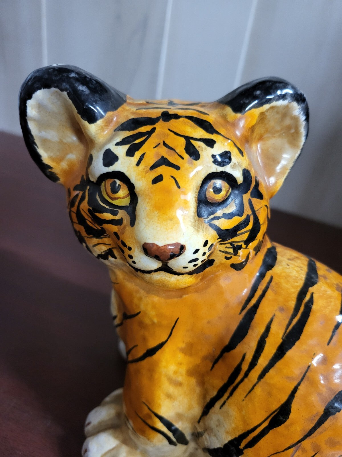 Vintage Ceramic Tiger Cub Figurine Made In Italy 7.5 x 8 x4"