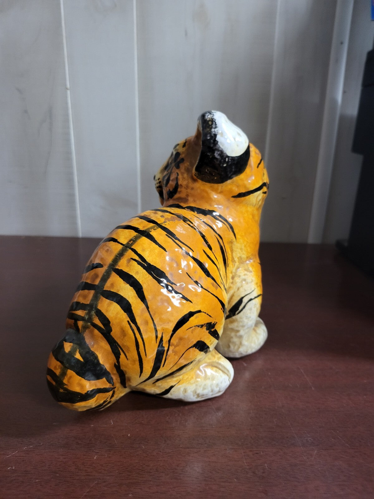Vintage Ceramic Tiger Cub Figurine Made In Italy 7.5 x 8 x4"