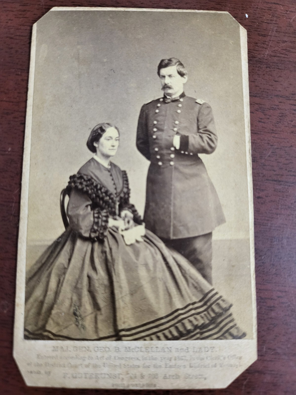 Major General George McClellan +1 Photograph 1883 4 x 2.5" Stamped Philadelphia
