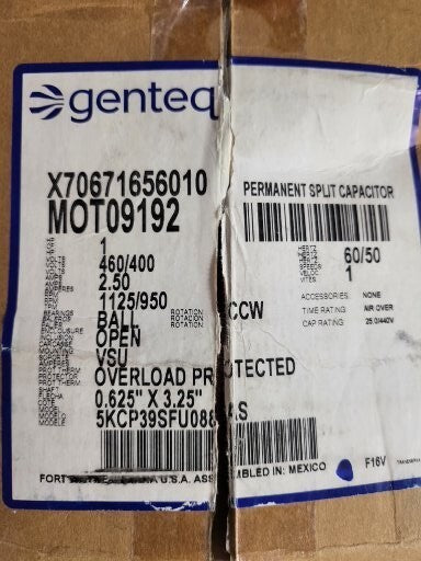 Genteq MOT09192 Permanent Split Capacitor Motor HVAC AC  X70671656010   460/400V