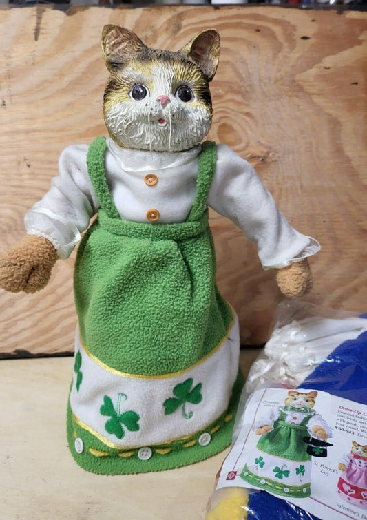 Dress-Up Cat with 6 Holiday Outfits.& Accessories 12.5"H Poseable Arms Handpaint