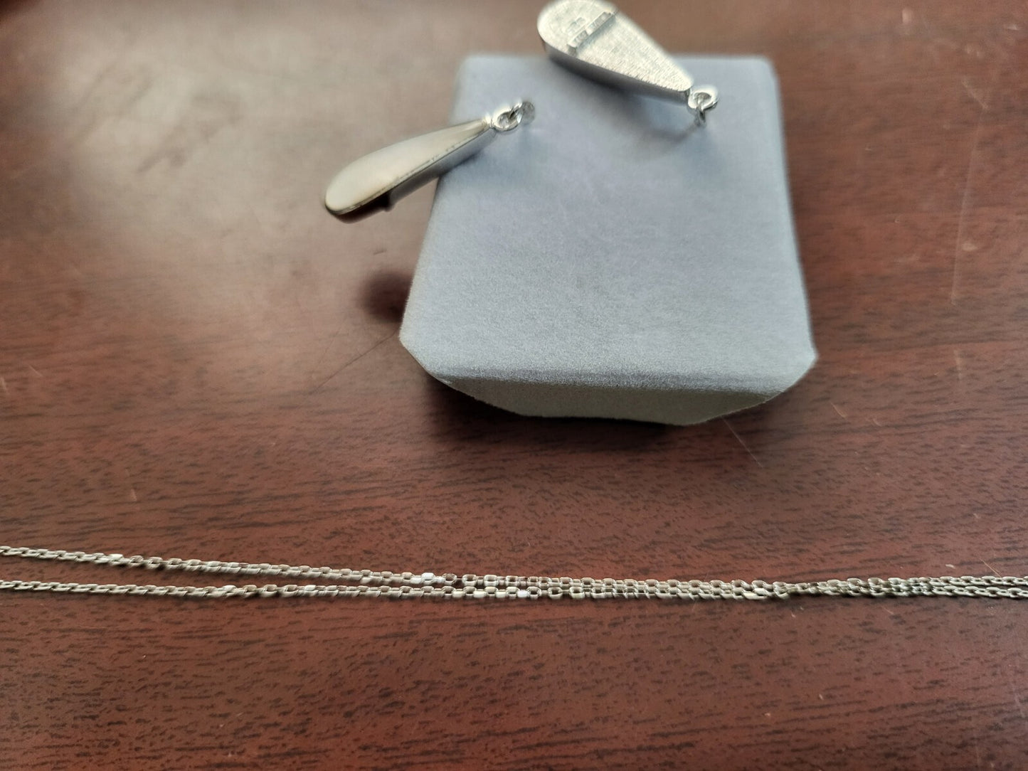 Sterling Silver Necklace & Earrings Set 1" White Teardrops 16" Chain Jewelry