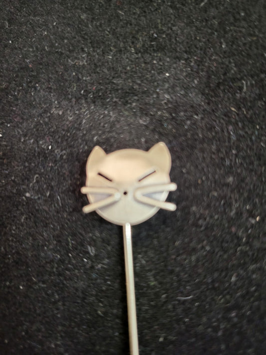 Beau Sterling Silver Cat Stick Pin 1/2" cute face 3" stick Jewelry