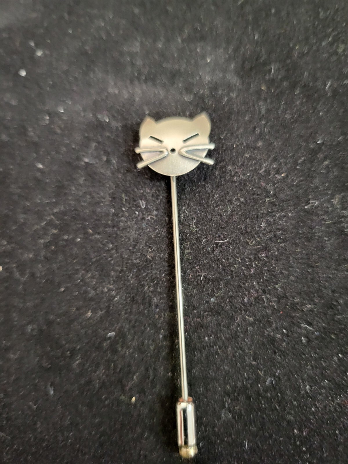 Beau Sterling Silver Cat Stick Pin 1/2" cute face 3" stick Jewelry