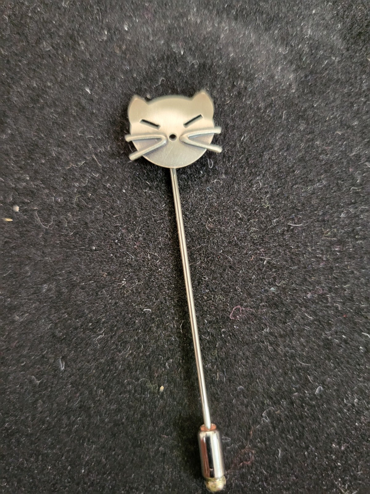 Beau Sterling Silver Cat Stick Pin 1/2" cute face 3" stick Jewelry