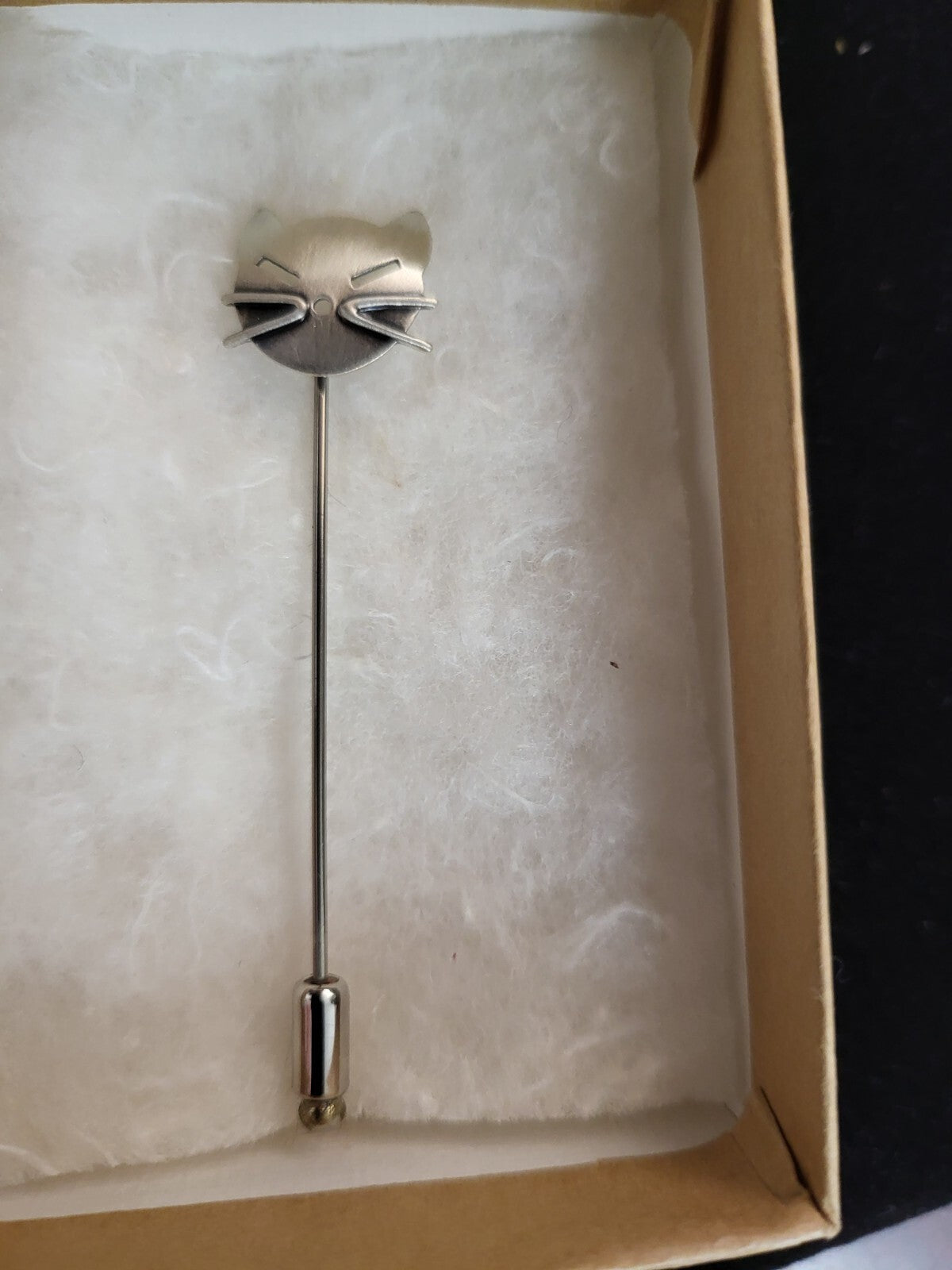 Beau Sterling Silver Cat Stick Pin 1/2" cute face 3" stick Jewelry