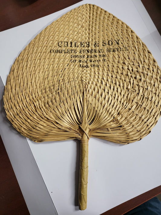Vintage Woven Funeral Home Fan 11W x 15"H  Chiles & Son Lima OH
