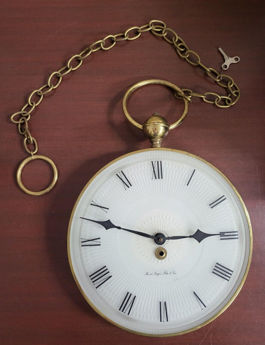 Pocket Watch Wall Clock 12.5" Round 36" Chain & Key Henri Lagin Fils et Cie