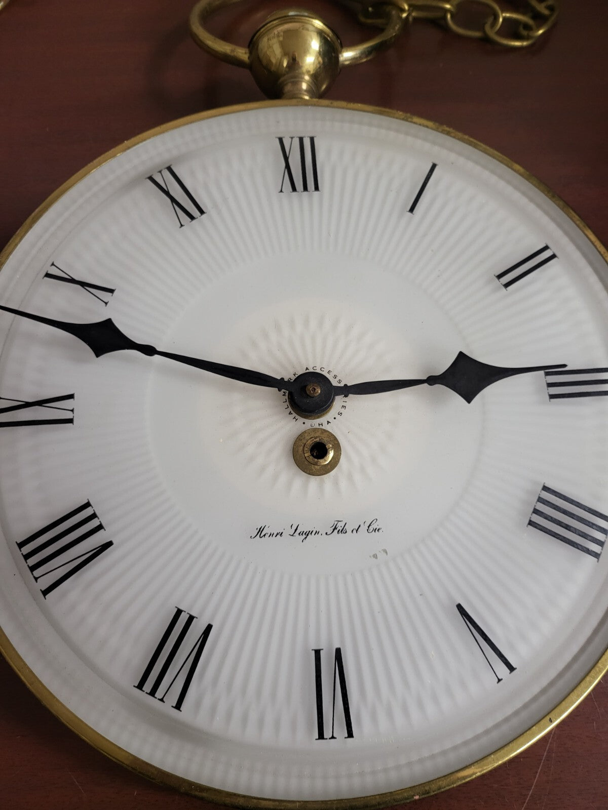 Pocket Watch Wall Clock 12.5" Round 36" Chain & Key Henri Lagin Fils et Cie