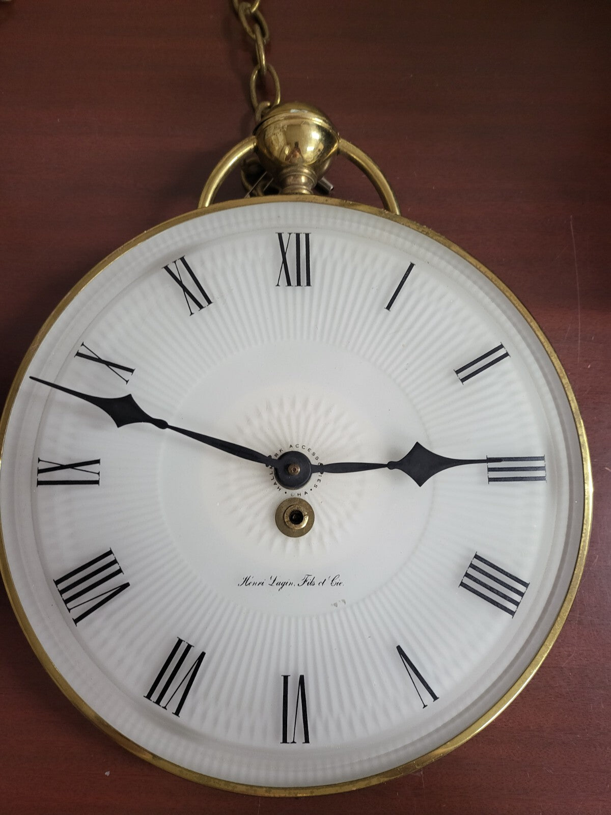 Pocket Watch Wall Clock 12.5" Round 36" Chain & Key Henri Lagin Fils et Cie