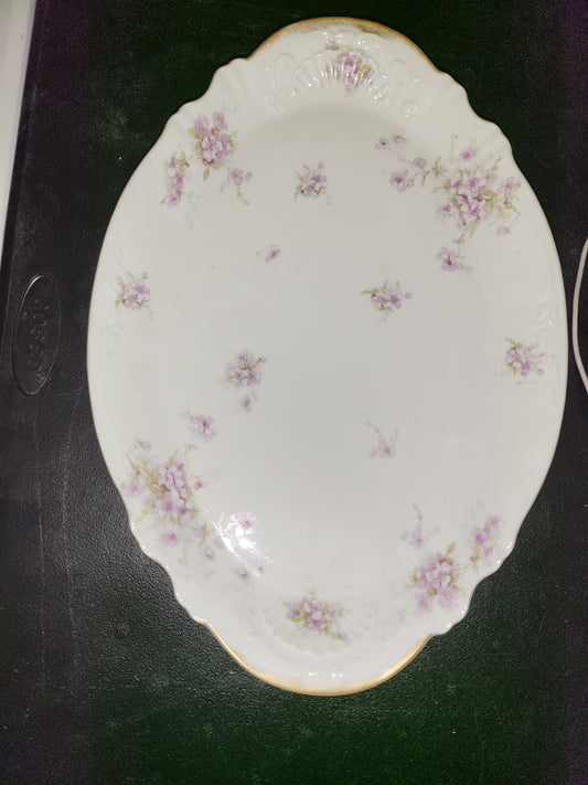 Vintage Theodore Haviland Limoges Schleiger Platter Purple Floral Design 16 x 11