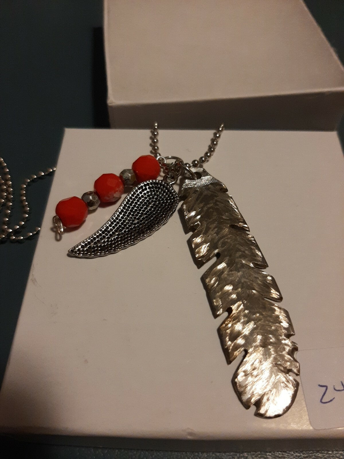 Vtg Handmade Flatware Jewelry Knife Necklace & Pendant 24" Chain Feather #2402
