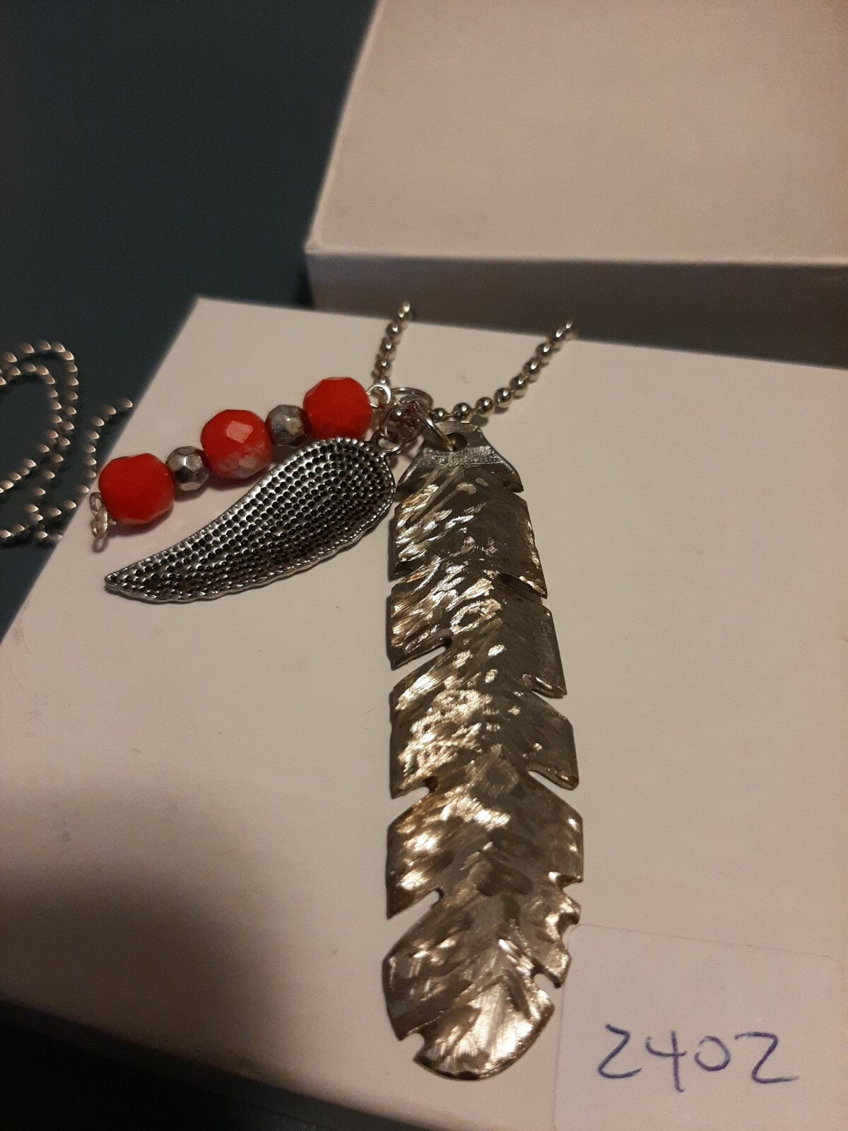 Vtg Handmade Flatware Jewelry Knife Necklace & Pendant 24" Chain Feather #2402