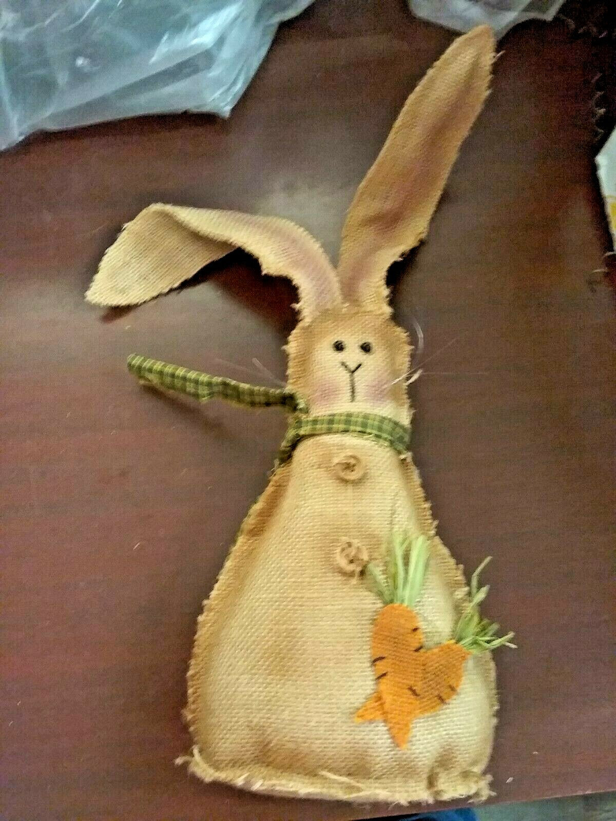 4 Burlap Bunny Rabbit & Carrot 10" +ears  Weighted Bottom Poseable Ears