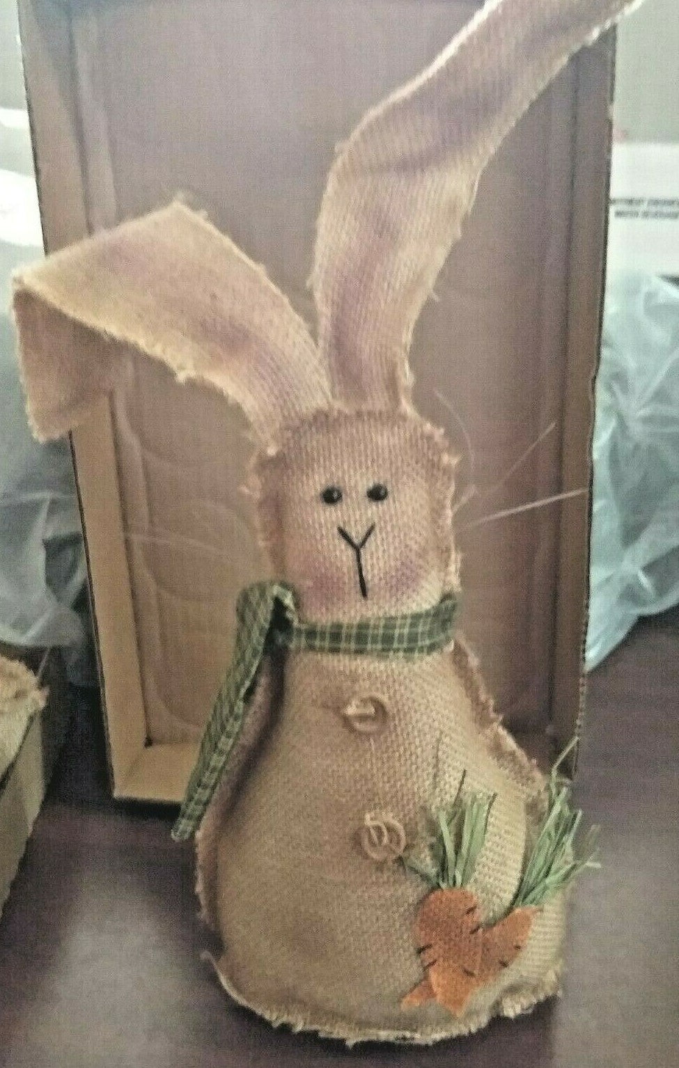 4 Burlap Bunny Rabbit & Carrot 10" +ears  Weighted Bottom Poseable Ears