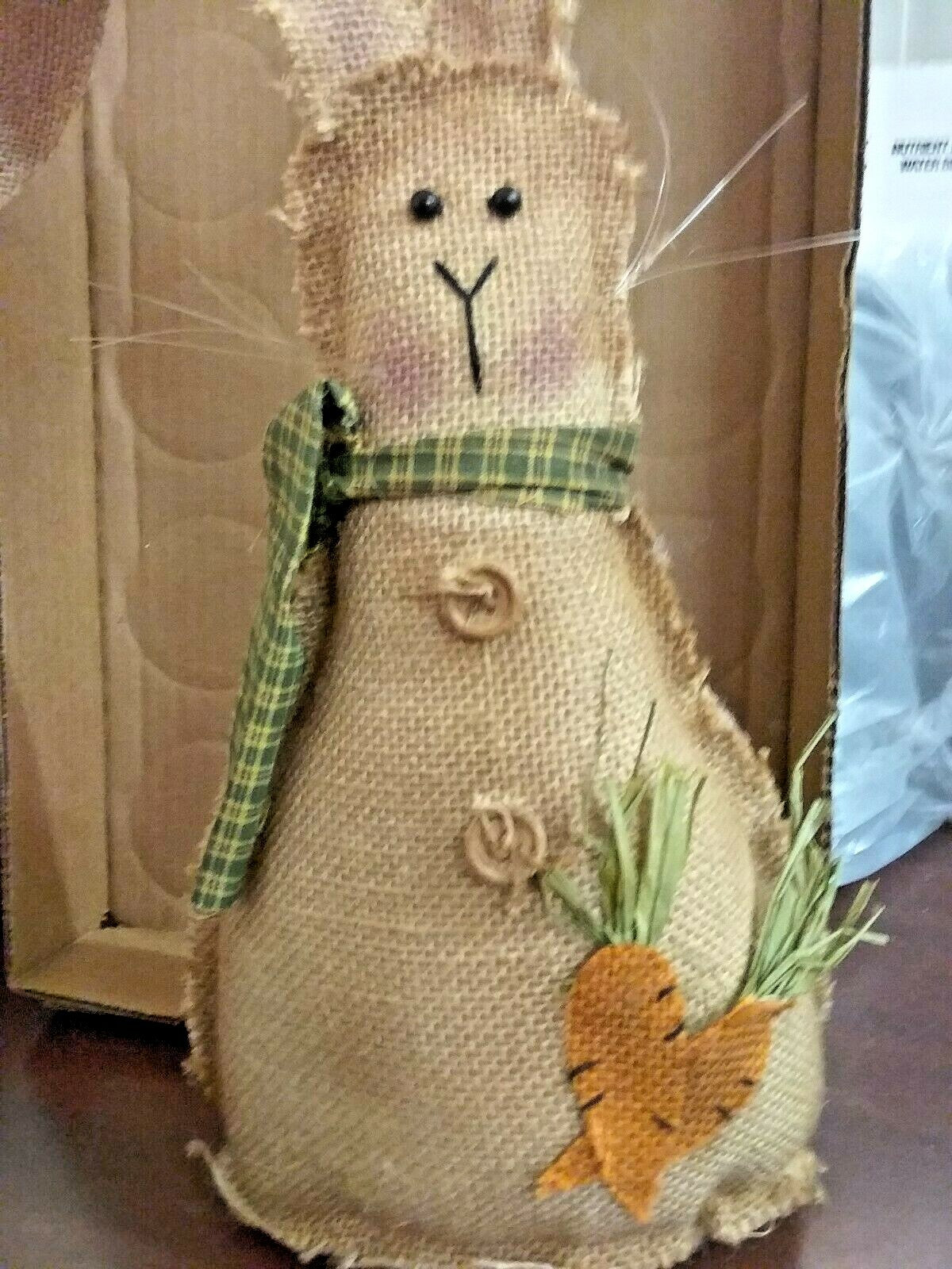 4 Burlap Bunny Rabbit & Carrot 10" +ears  Weighted Bottom Poseable Ears