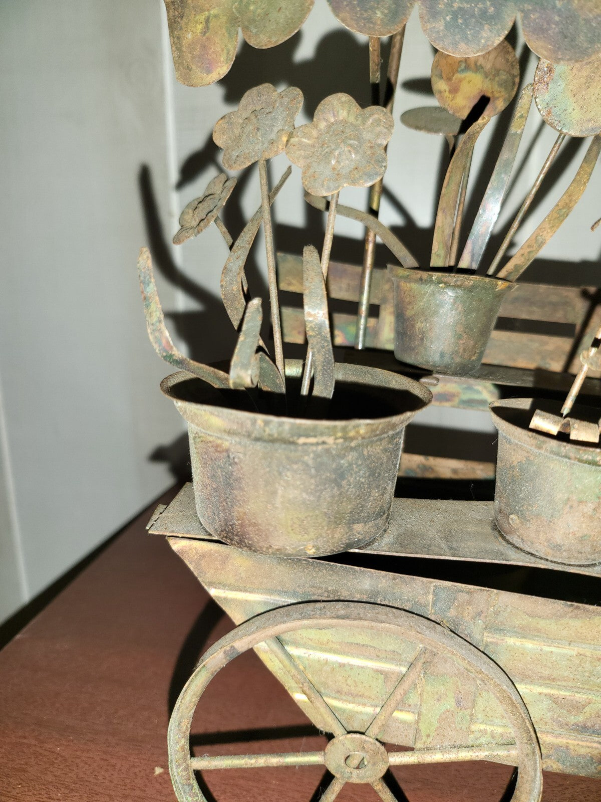 Vintage Copper Flower Garden Cart 10"H plus Butterflies  Animation not working