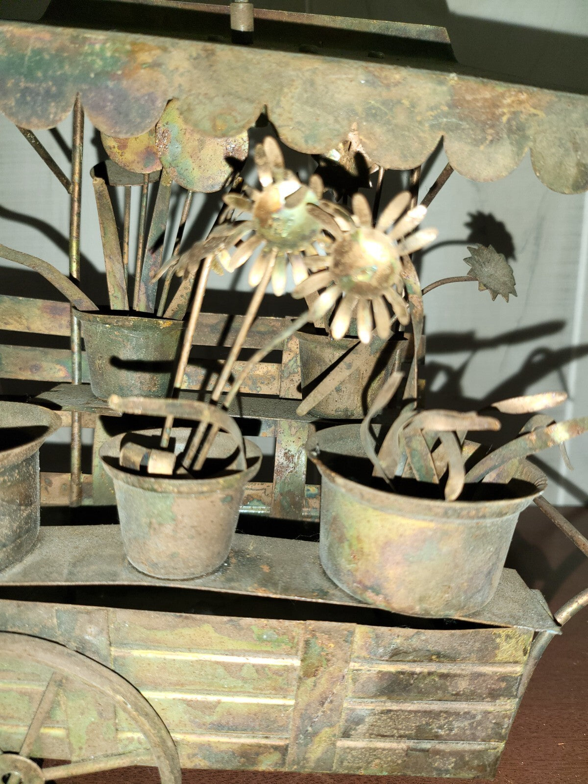 Vintage Copper Flower Garden Cart 10"H plus Butterflies  Animation not working