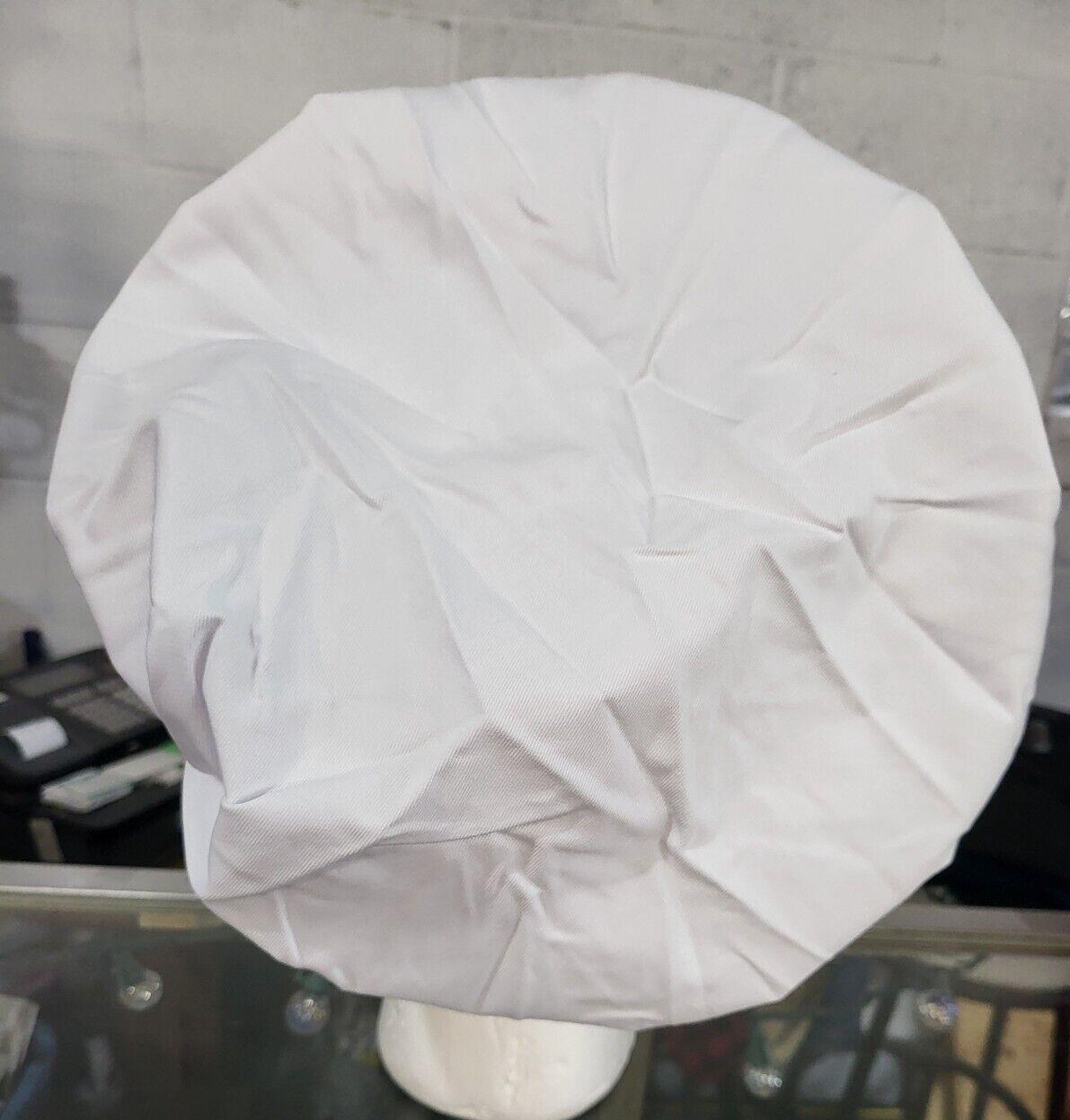 6 Toque Caps Chef Hat Adj Size White / Green Breathable Cotton Polyester