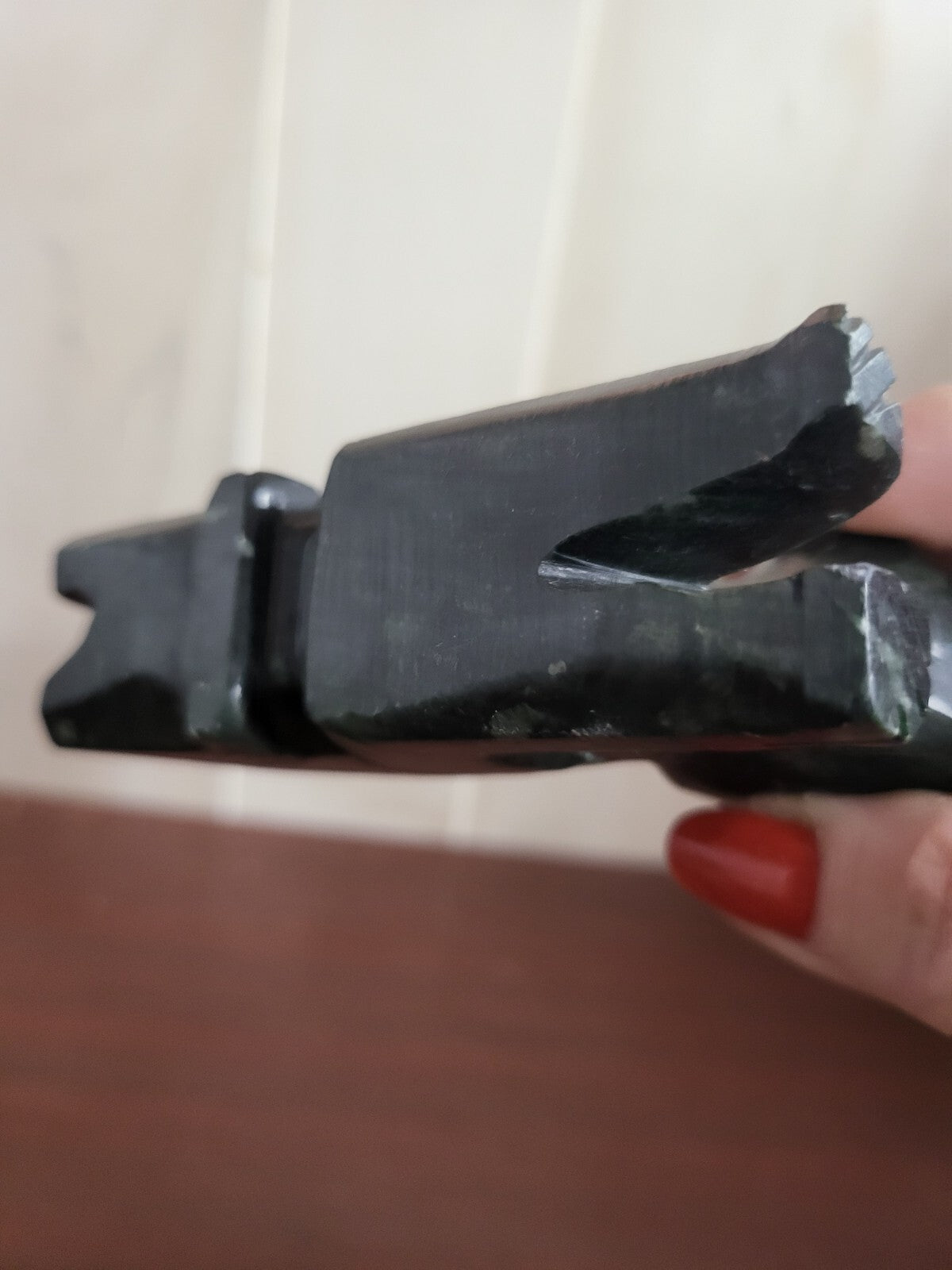 Hand Carved Black Marble Cat Figurine ~4 x 3.5 x 1"  Tribal Design