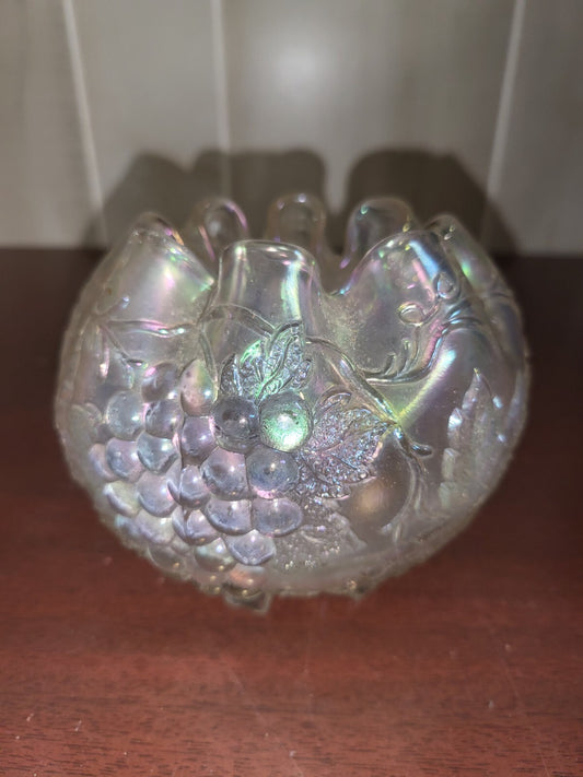 Antique Dugan Grape Delight Footed  Iridescent Carnival Glass Rosebowl Vase  *
