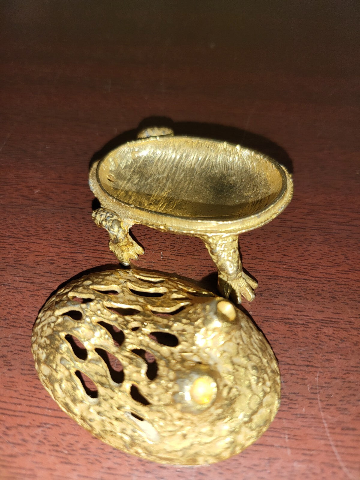 Gold Metal Frog Ring Box 2 pc 2.25"L Trinket Box Décor  4oz  #3080