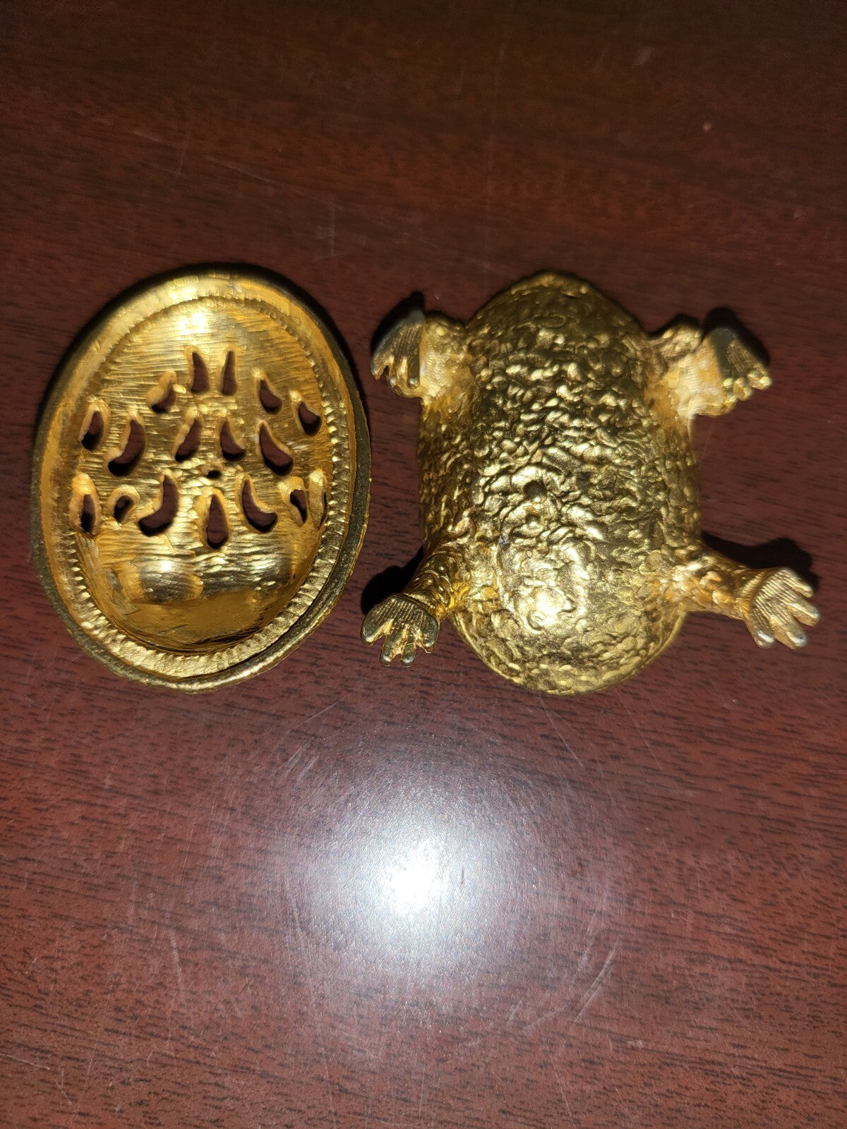 Gold Metal Frog Ring Box 2 pc 2.25"L Trinket Box Décor  4oz  #3080
