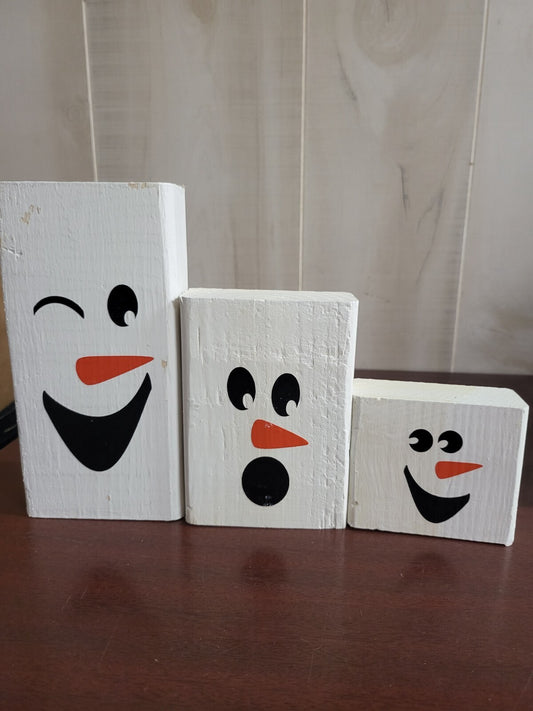3 Winter Decoration Snowman Family  ~7" 5"  3"  Handmade from 2x4s