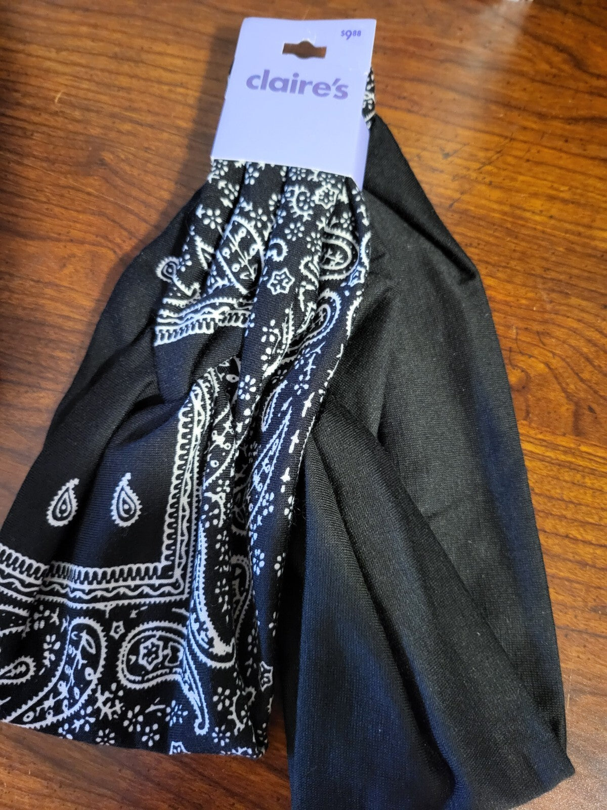 Claire's 2 Pack Head Bands Hair Hair Wrap Black & Paisley Bandana 18" Stretch